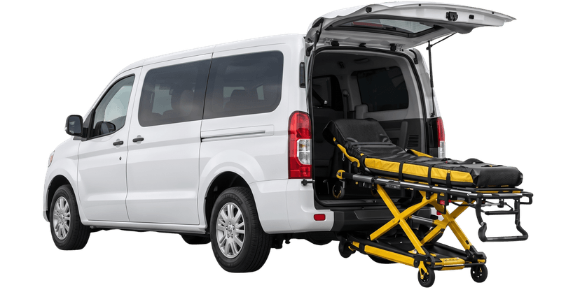 Gurney stretcher vehicle with medical support